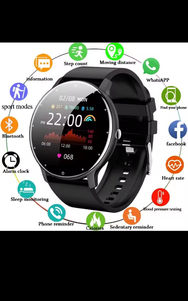 Montre Connectée Étanche – Suivi Sport, Sommeil et Fréquence Cardiaque, Notifications Smartphone