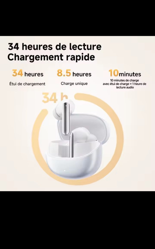 Écouteurs sans fil Bluetooth avec boîtier de charge, son HD, micro intégré et autonomie longue durée