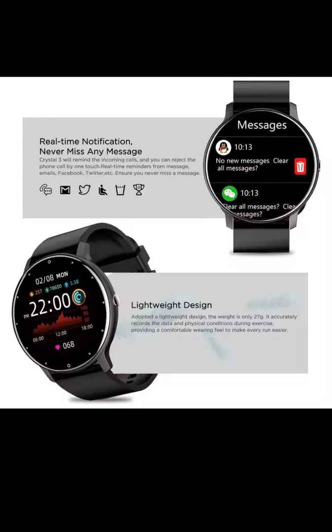 Montre Connectée Étanche – Suivi Sport, Sommeil et Fréquence Cardiaque, Notifications Smartphone