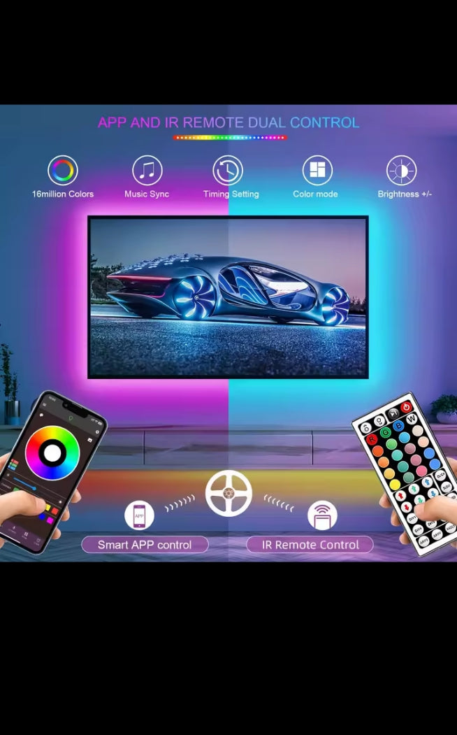 Bande LED RGB multicolore, ruban lumineux avec télécommande, éclairage d'ambiance pour chambre, salon et gaming