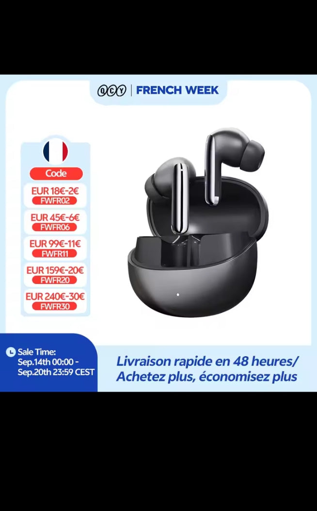 Écouteurs sans fil Bluetooth avec boîtier de charge, son HD, micro intégré et autonomie longue durée