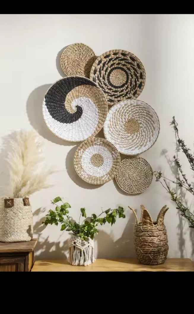 Lot de paniers muraux tressés, décoration murale boho naturelle, style afro-bohème