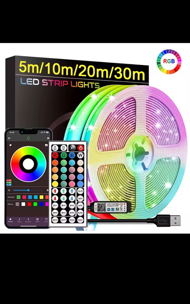 Bande LED RGB multicolore, ruban lumineux avec télécommande, éclairage d'ambiance pour chambre, salon et gaming
