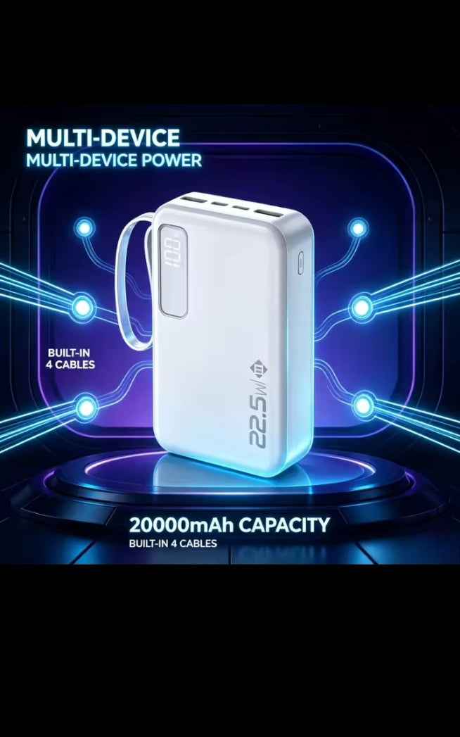 20000mAh Power Bank 22.5W Fast Charging USB-C Built-in Cable LED Display