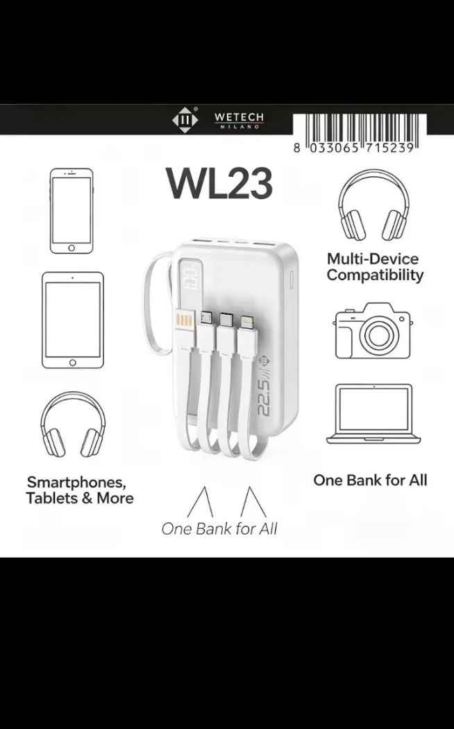 20000mAh Power Bank 22.5W Fast Charging USB-C Built-in Cable LED Display