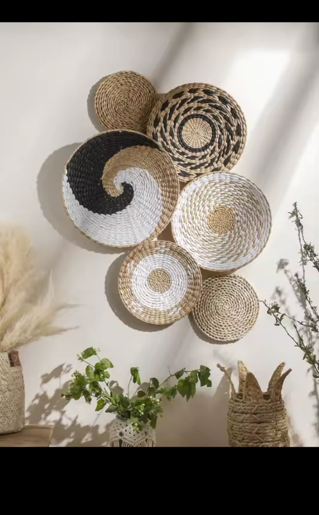 Lot de paniers muraux tressés, décoration murale boho naturelle, style afro-bohème