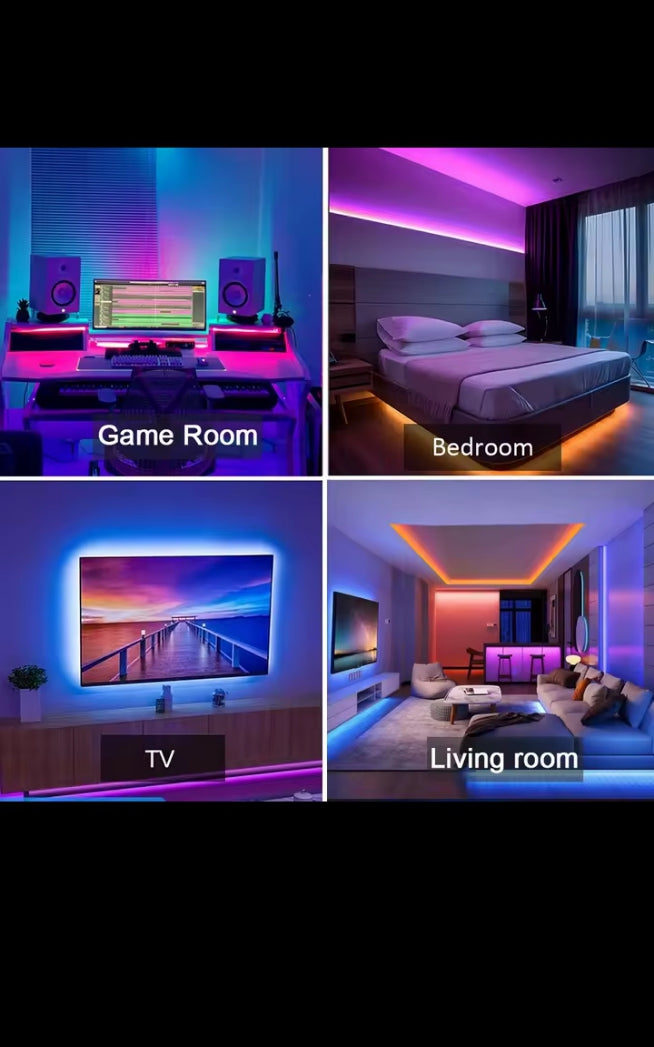 Bande LED RGB multicolore, ruban lumineux avec télécommande, éclairage d'ambiance pour chambre, salon et gaming