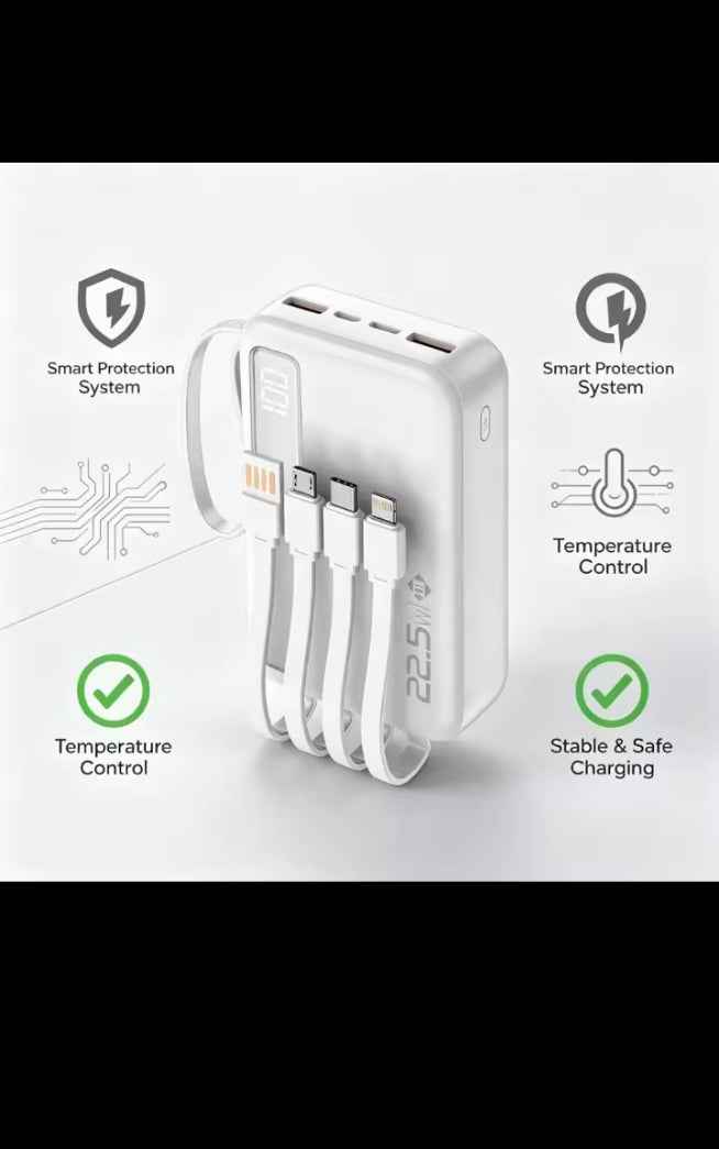 20000mAh Power Bank 22.5W Fast Charging USB-C Built-in Cable LED Display