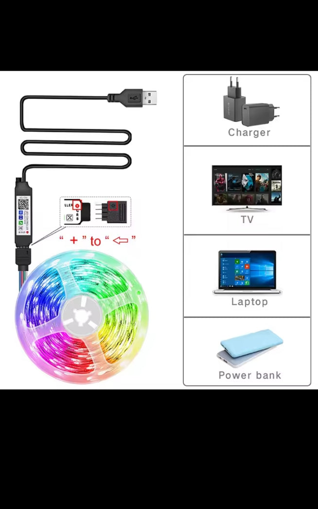 Bande LED RGB multicolore, ruban lumineux avec télécommande, éclairage d'ambiance pour chambre, salon et gaming