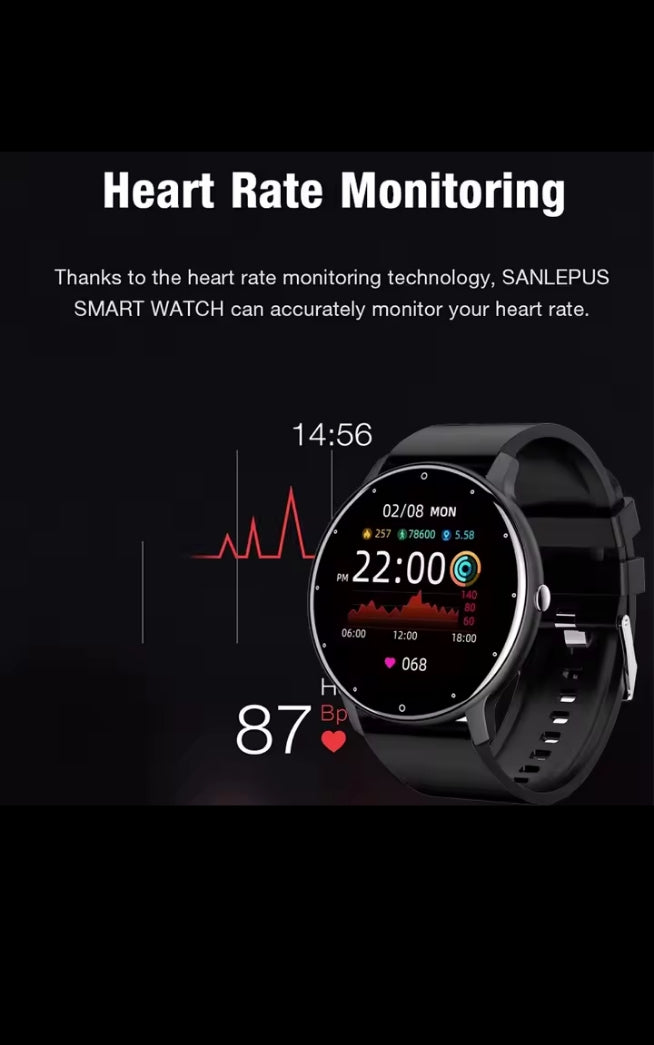 Montre Connectée Étanche – Suivi Sport, Sommeil et Fréquence Cardiaque, Notifications Smartphone