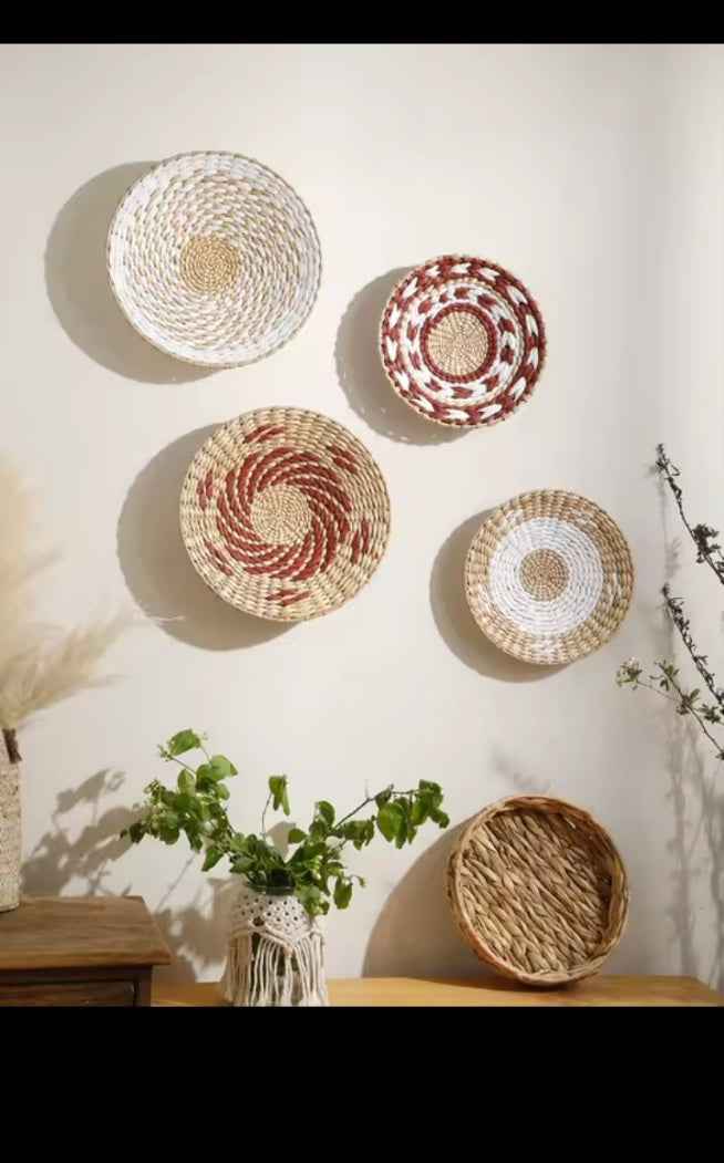 Lot de paniers muraux tressés, décoration murale boho naturelle, style afro-bohème